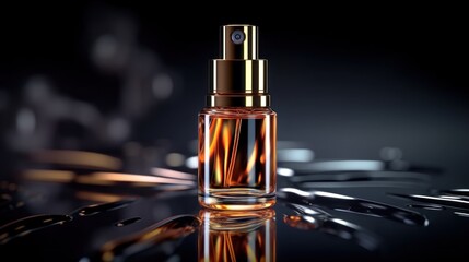 Naklejka premium Luxury Perfume Bottle On A Black Reflective Surface