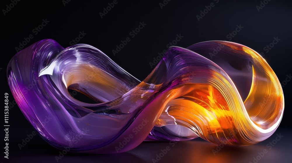 Poster dynamic curves of transparent glossy material with vibrant swirls and elegant flowing shapes