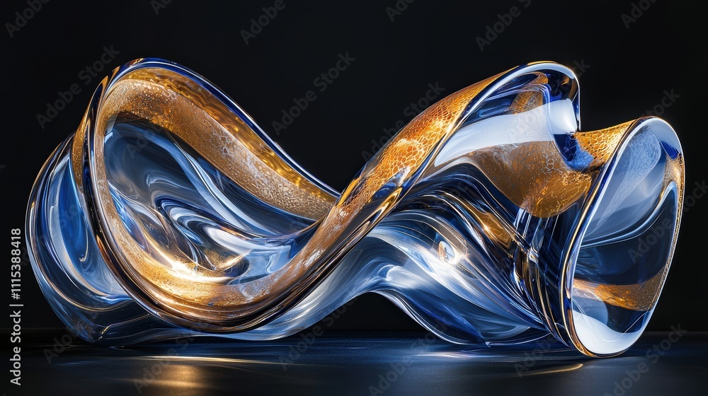 Poster dynamic curves of transparent glossy material captivating light with unique depth and form