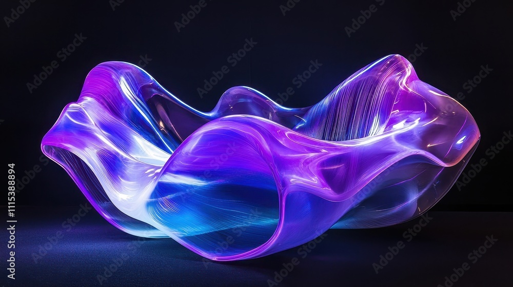 Poster dynamic transparent glossy curves of material showcasing vibrant play of light and color