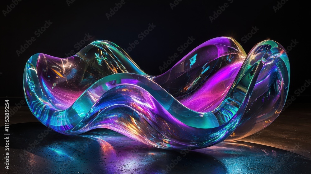 Poster dynamic curves of glossy transparent material in vibrant colors and luxurious design