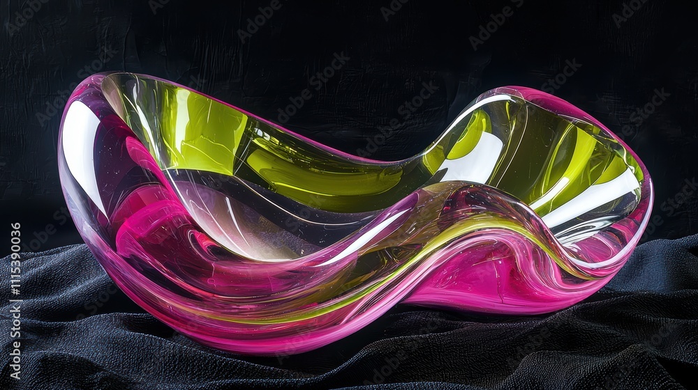 Poster dynamic curves of a transparent glossy material in vibrant colors for creative applications