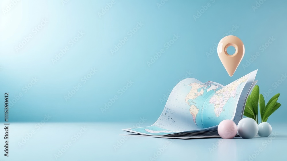 Poster 3d map with location pin and empty background for travel concepts