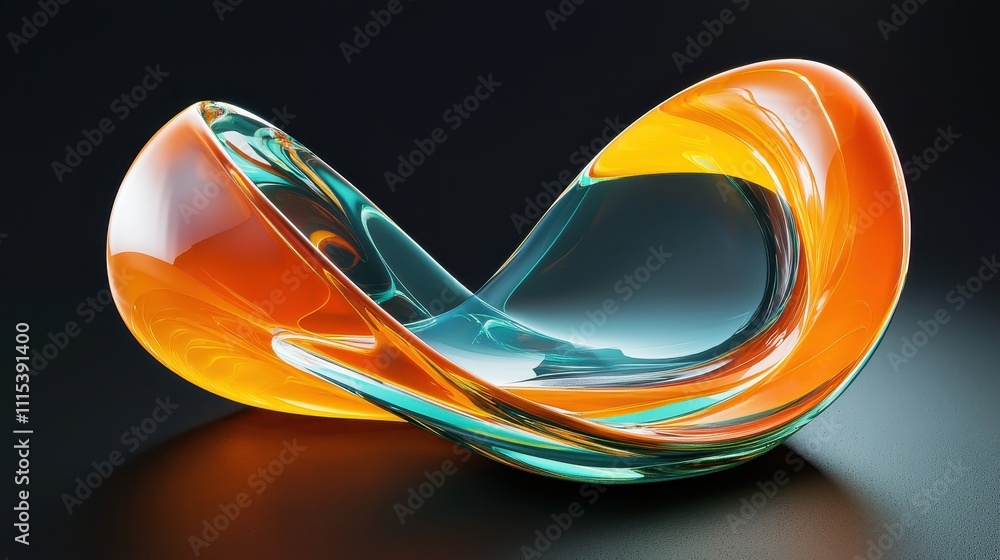 Poster dynamic transparent glossy curves of material in vibrant colors and intricate design