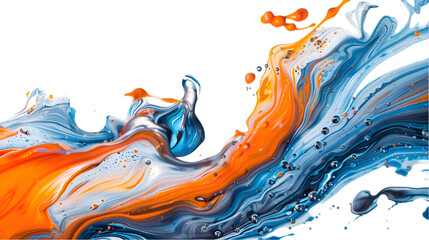 Fototapeta premium Orange, Blue, Silver liquid colour mixed isolated on a transparent background
