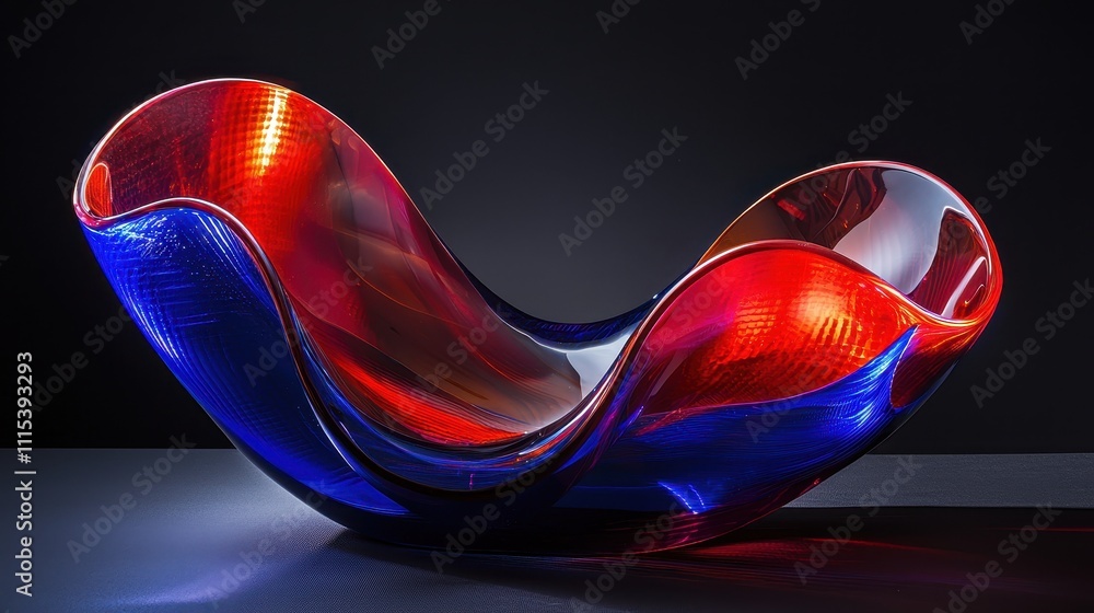 Poster elegant dynamic curves of glossy transparent material with vibrant red and blue hues
