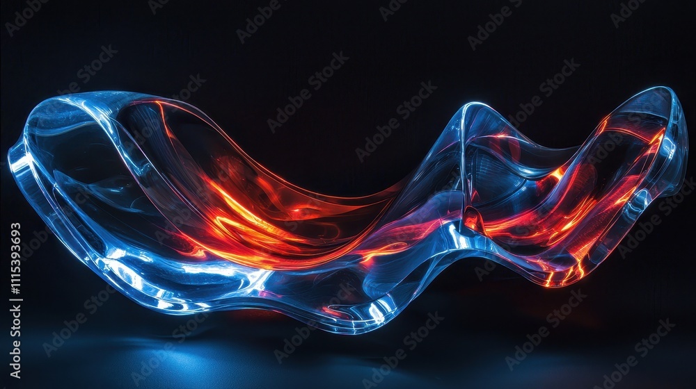 Poster dynamic transparent glossy curves of material with vibrant colors and fluid formations
