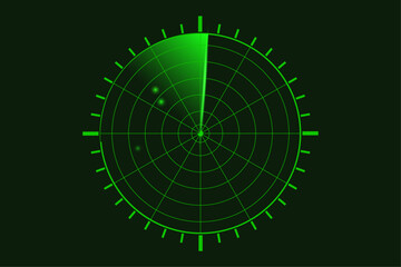 Vector illustration of radar screen with glowing targets.