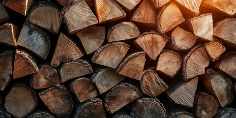 Cedar firewood stacked neatly in a woodpile, showcasing dry wood in sunlight. This arrangement of cedar firewood highlights its natural beauty and perfect condition for burning.