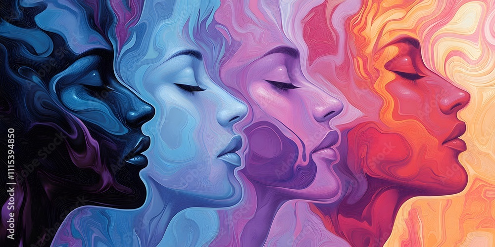 Poster dynamic profile artwork blending colorful abstract wave with futuristic pattern in a vibrant digital