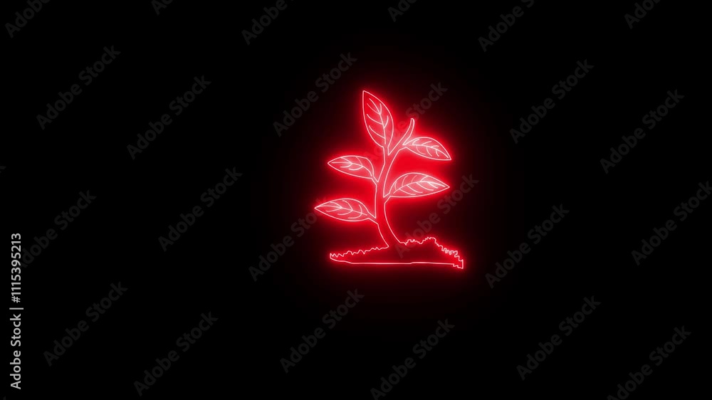 Aufkleber glowing tree neon line icon animation with small tree. protection of the environment. growth of new 