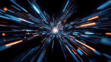 Fototapeta premium A vibrant, abstract portrayal of light streaks radiating outward from a central point, evoking a sense of speed and cosmic motion