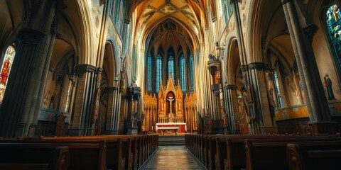 Obraz premium Gothic architecture is showcased in this stunning Gothic church, featuring intricate details and timeless beauty, exemplifying the essence of Gothic church design in serene surroundings.