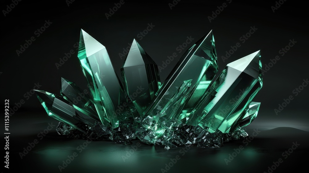 Aufkleber floating crystalline shapes with sharp edges in a dark environment