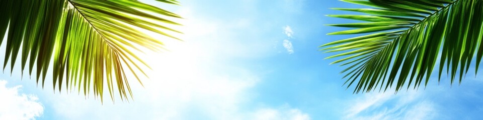 Obraz premium Sunny sky with palm leaves creating a tropical atmosphere during midday