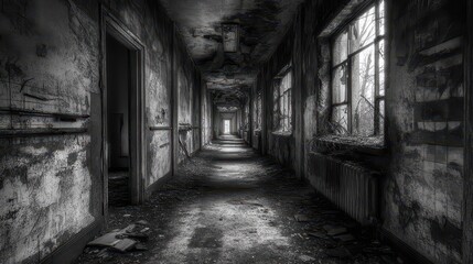 Fototapeta premium Haunting Passage: An Eerie Exploration of Abandoned Corridors