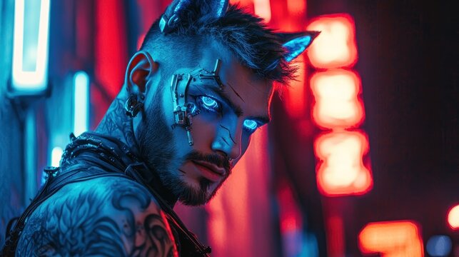 Cyberpunk Catboy in Neon City