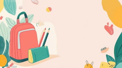 Vibrant School Supplies and Stationery in Trendy Abstract Background