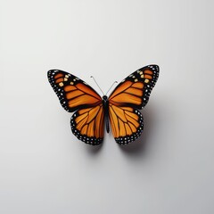 Fototapeta premium A stunning close-up of a vibrant orange and black butterfly against a light background, showcasing its detailed wings.