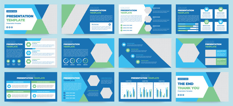 Modern Blue and Green Startup Pitch Deck and Campaign Deck Presentation Template with Infographics. Creative educational presentation template with infographic slides and minimal pastel design.