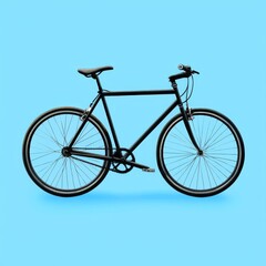 Fototapeta premium Sleek black bicycle on a bright blue background, showcasing a minimalist design and urban style.