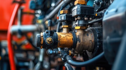 Obraz premium Close-up of Industrial Engine Components and Valve Mechanism