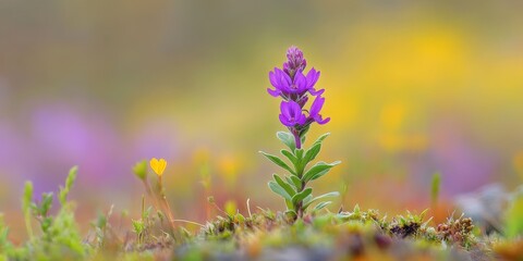 Obraz premium Polygala vulgaris, commonly referred to as common milkwort, is a herbaceous perennial from the Polygalaceae family. This Polygala vulgaris subsp. oxyptera was captured in a wild summer setting.