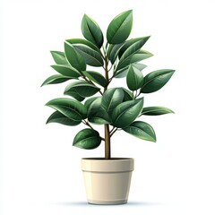 Cartoon Illustration of a Rubber Tree Plant