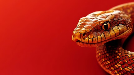 Obraz premium Chinese New Year Celebration With Golden Snake on Red Background and Traditional Ornamental Patterns Representing Year of the Snake