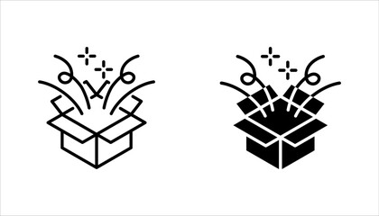 Gift box open icon set, Magic box and magic stars, Surprise symbol. vector illustration on white background