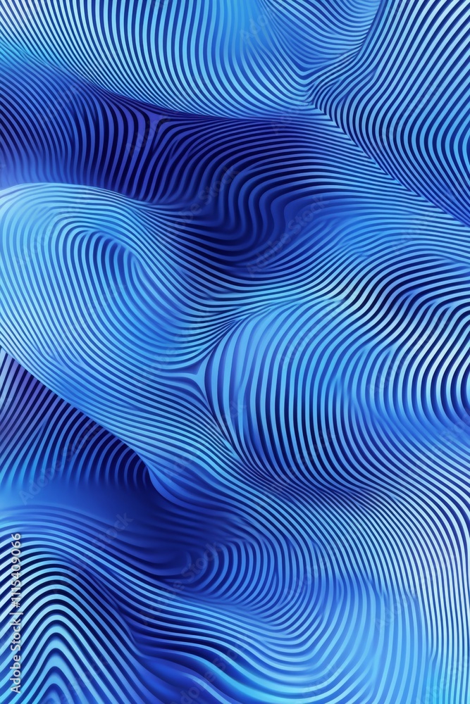 Poster abstract wavy lines in various shades of blue create a soothing pattern, evoking a sense of calm and