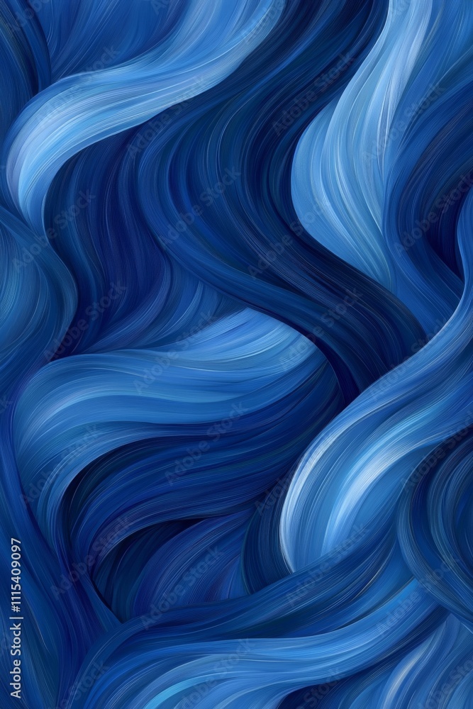 Poster an abstract wave pattern in varying shades of blue, creating a soothing fluid motion.