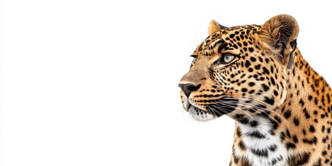 Obraz premium Studio photo of a leopard isolated against a white background. Wildlife and conservation concept, space for copy.