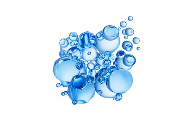 Transparent blue liquid bubbles, 3d rendering.