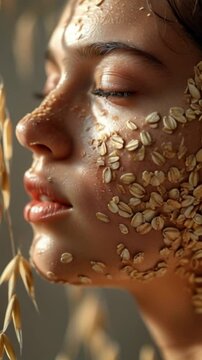 Peaceful Woman with Natural Oatmeal Face Mask