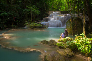 The Erawan Waterfall is widely considered to be one of the most beautiful in Kanchanaburi,Thailand located in Erawan National Park.