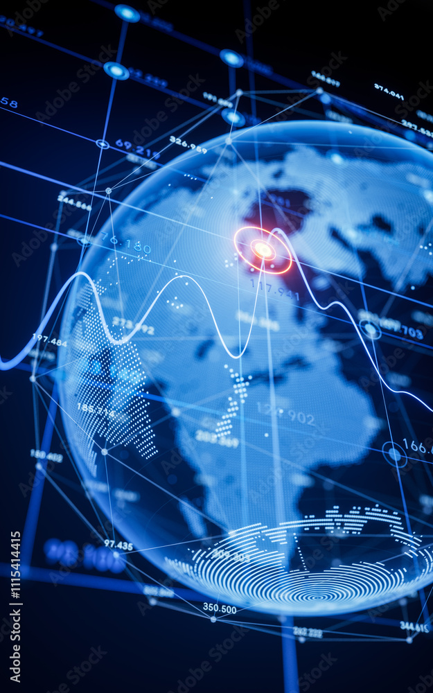 Poster statistical graph and virtual earth with finance concept, 3d rendering.