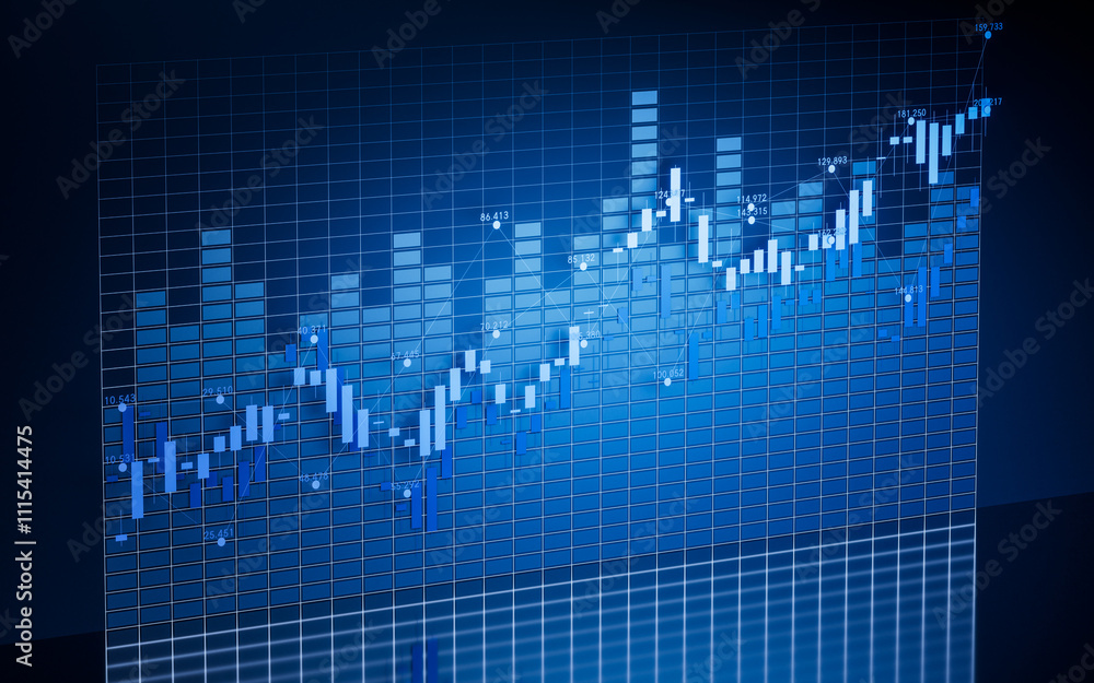 Aufkleber statistical graph with business finance concept, 3d rendering.