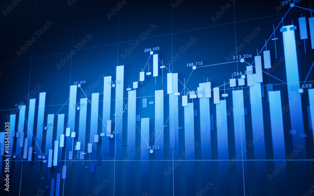 Poster statistical graph with business finance concept, 3d rendering.
