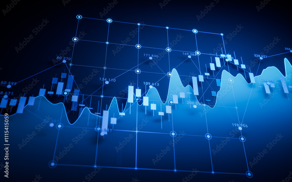 Poster statistical graph with business finance concept, 3d rendering.