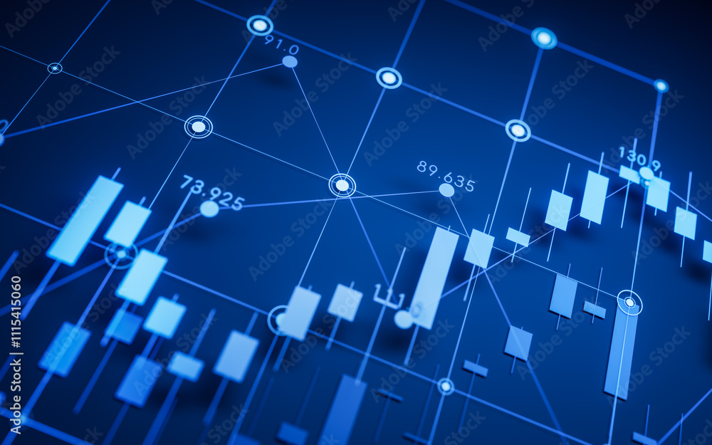 Poster statistical graph with business finance concept, 3d rendering.