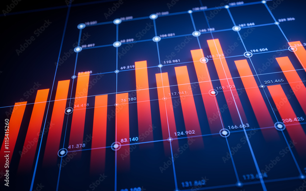 Poster statistical graph with business finance concept, 3d rendering.r