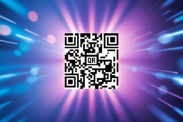 Colorful digital background with QR code at center emitting light effects