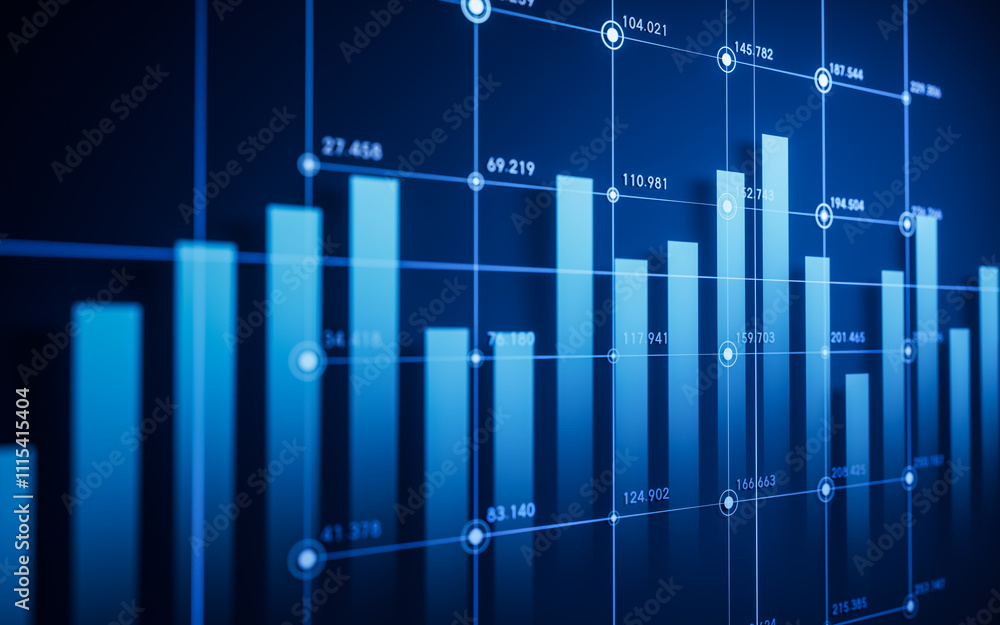 Poster statistical graph with business finance concept, 3d rendering.