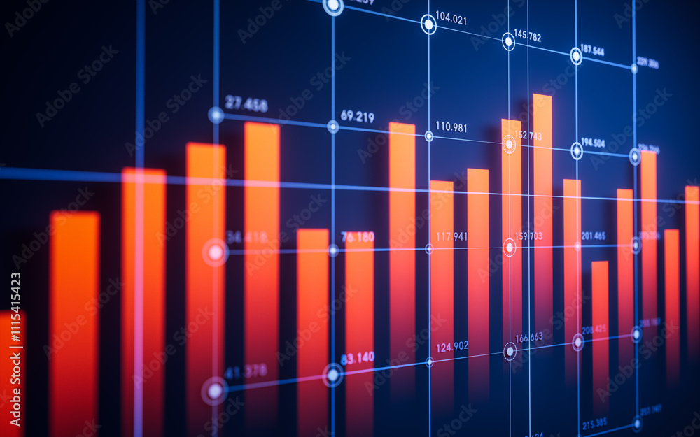 Poster statistical graph with business finance concept, 3d rendering.