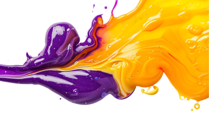 Purple, Yellow, Golden liquid colour mixed isolated on a transparent background