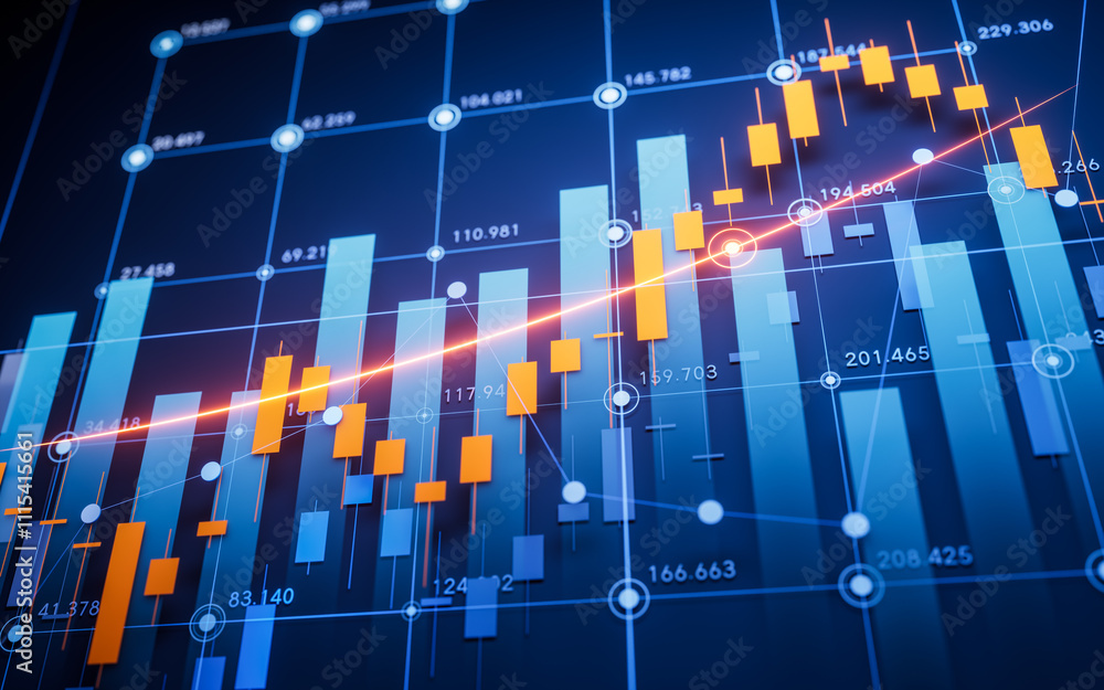 Poster statistical graph with business finance concept, 3d rendering.