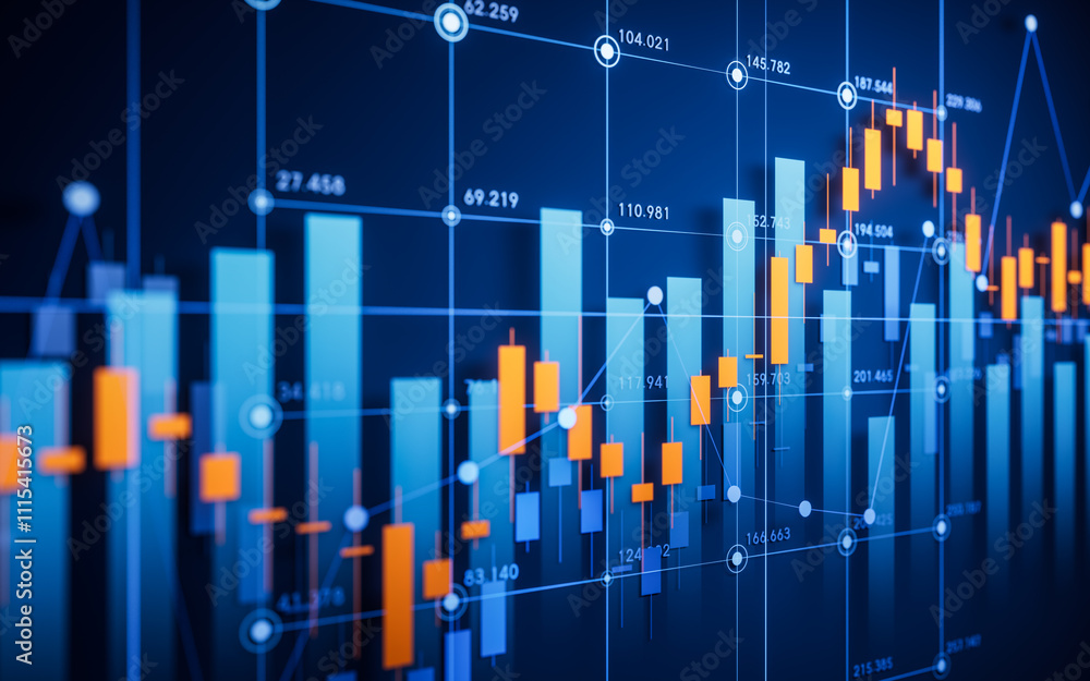 Poster statistical graph with business finance concept, 3d rendering.