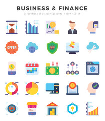 Set of 25 Business & Finance Flat Icons Pack.