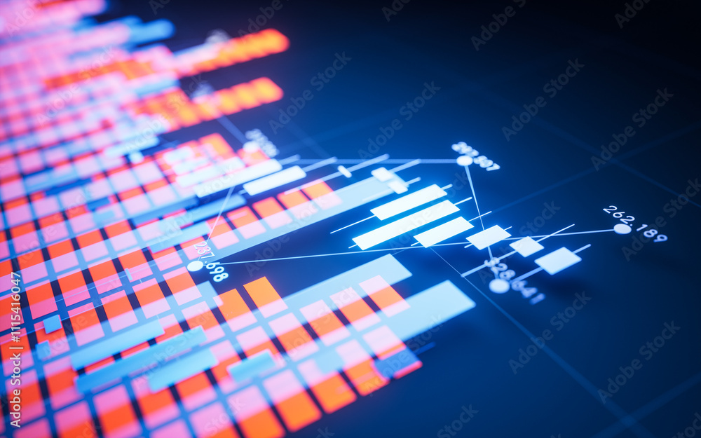 Poster statistical graph with business finance concept, 3d rendering.